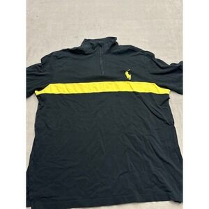 Polo Golf Ralph Lauren Mens XXL Black Yellow Stripe Pima Cotton 1/4 Zip BIg Pony